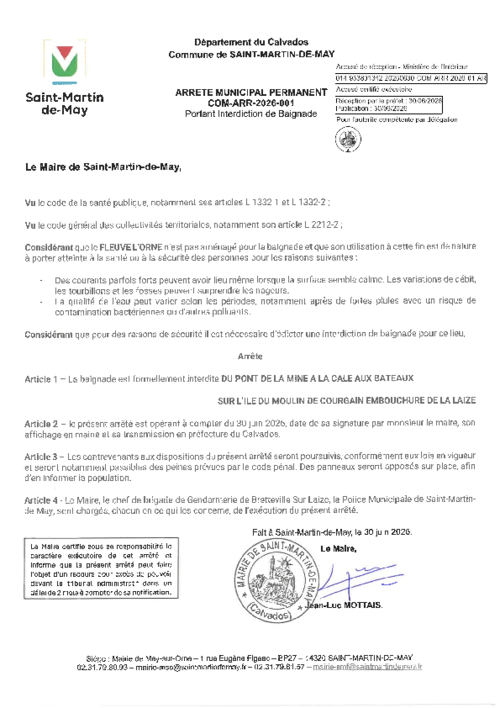 Illustration Arr�t� du 30/06/2026 portant Interdiction de Baignade 