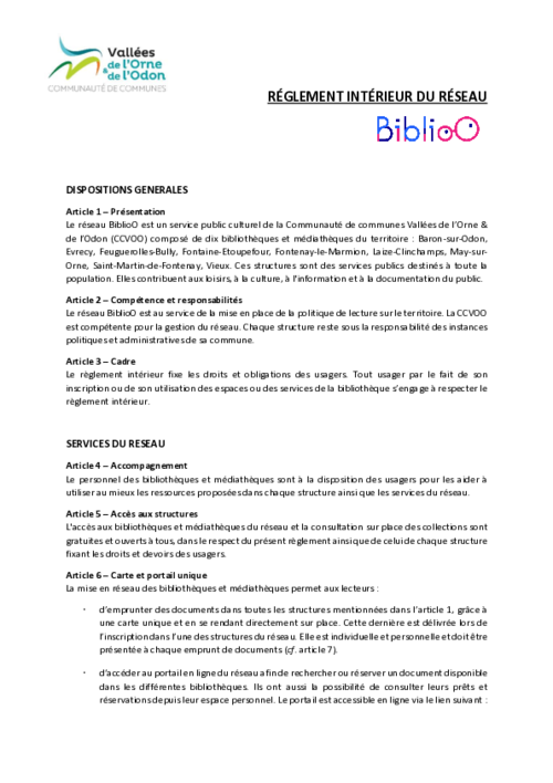 Illustration R�glement int�rieur du r�seau BIBLIOO