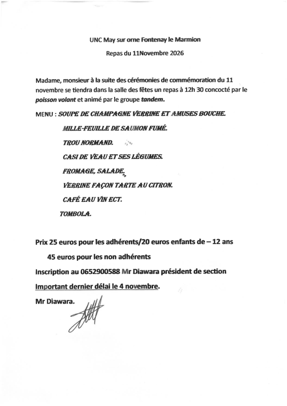 Photo d'illustration Repas du 11 Novembre 2026