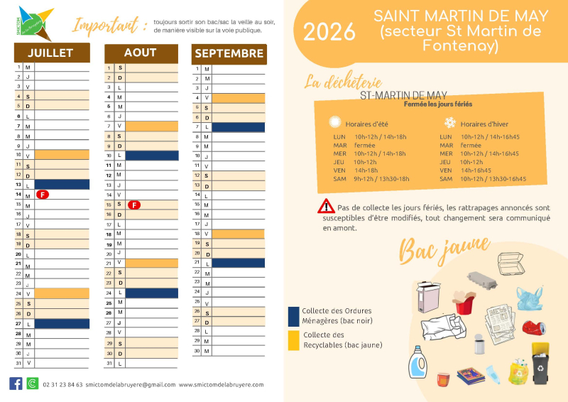 Calendrier de collecte Saint-Martin-de-Fontenay juillet � d�cembre